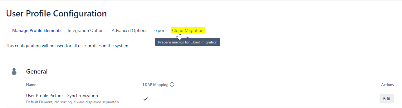 Navigate to 'Cloud Migration' section of User Profiles Configuration
